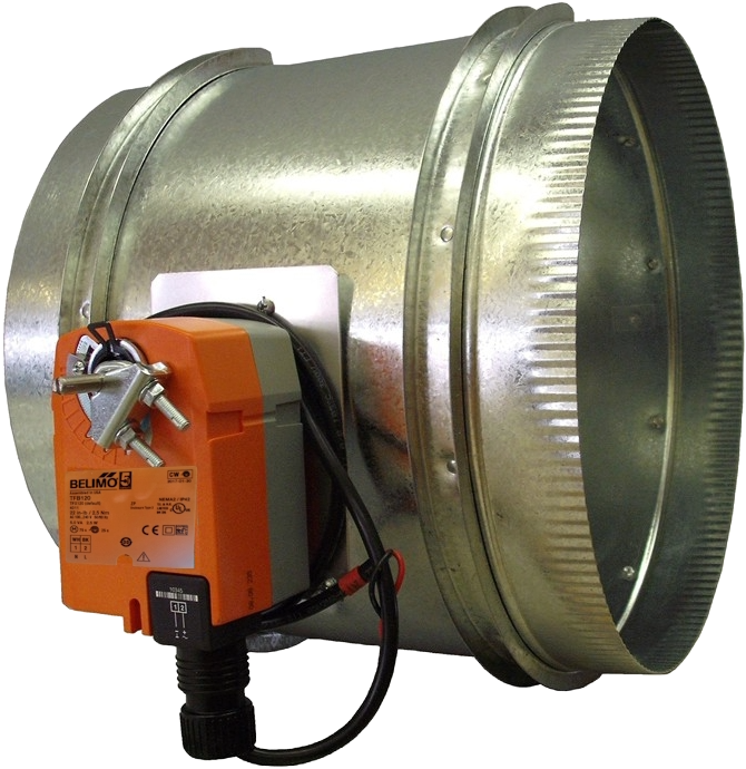 HAC Inline Damper with Belimo TFB120 — On/Off Spring Return, 100–240 Vac, 6"–20"