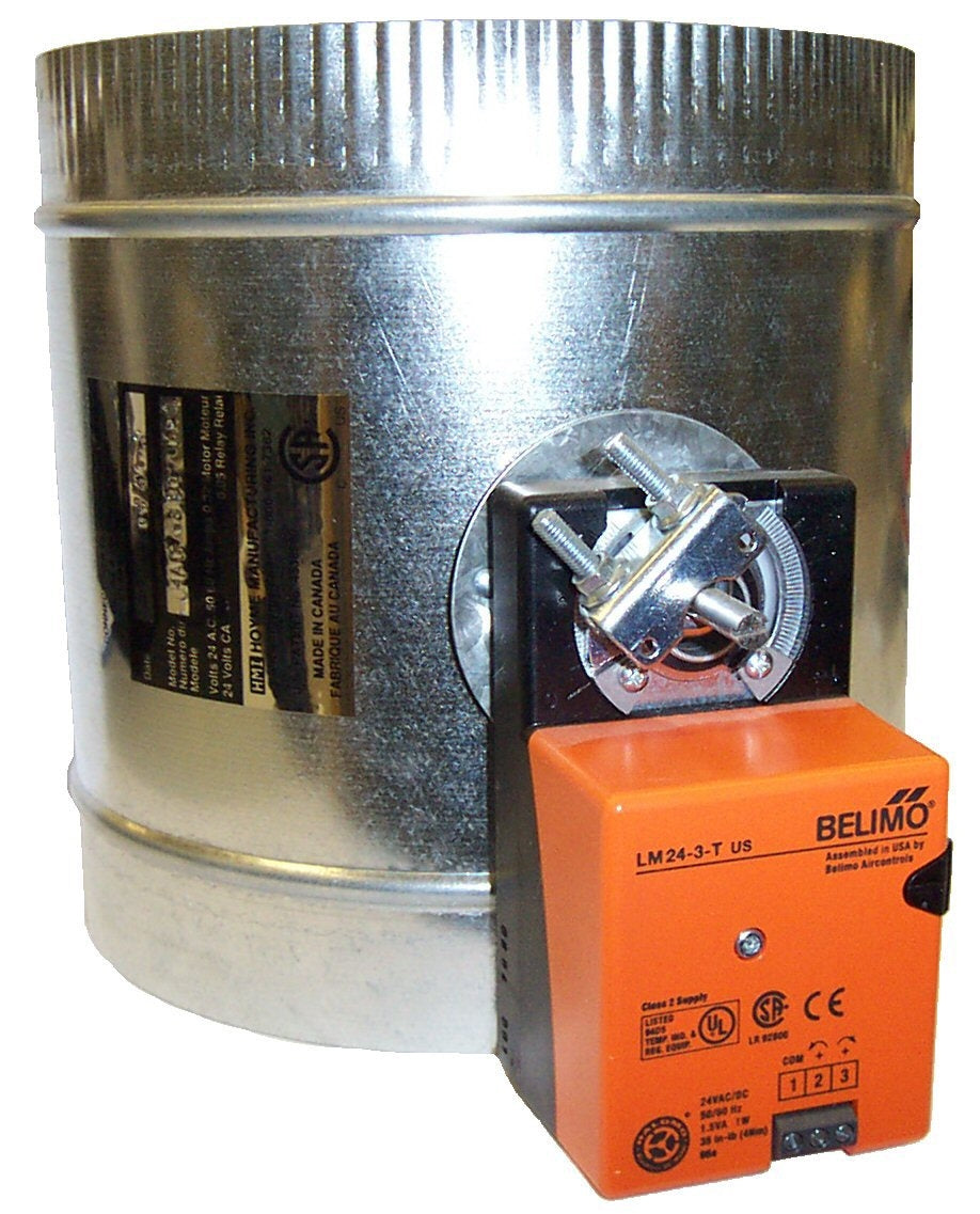 HAC Inline Damper with Belimo TFB24-SR-T — Modulating Spring Return, 2–10 VDC, 24 Vac/dc, 6"–20"