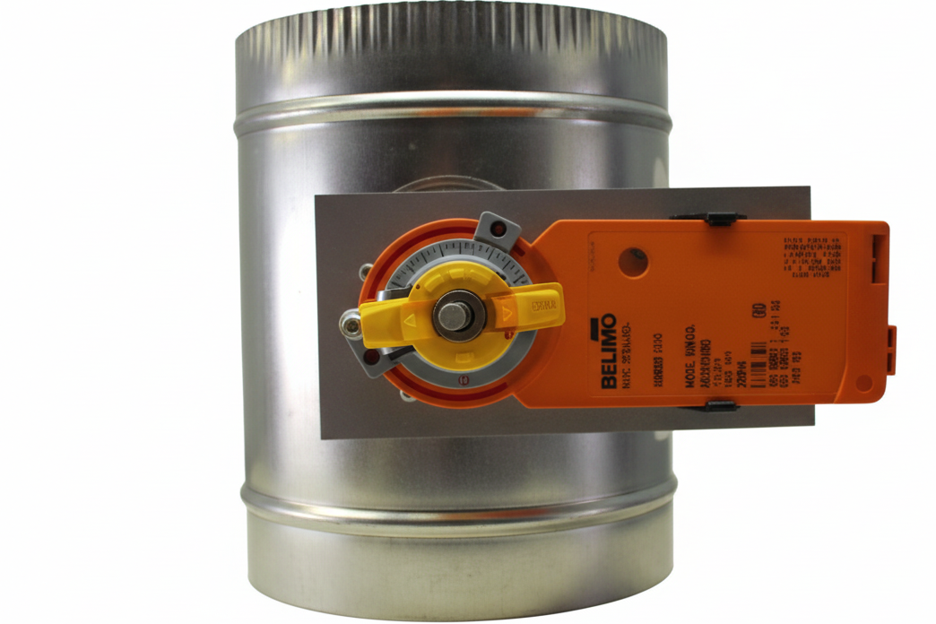 HAC Inline Damper with Belimo CMB24-3-T — Floating Point, 3-Wire, 24 Vac/dc, 6"–20"