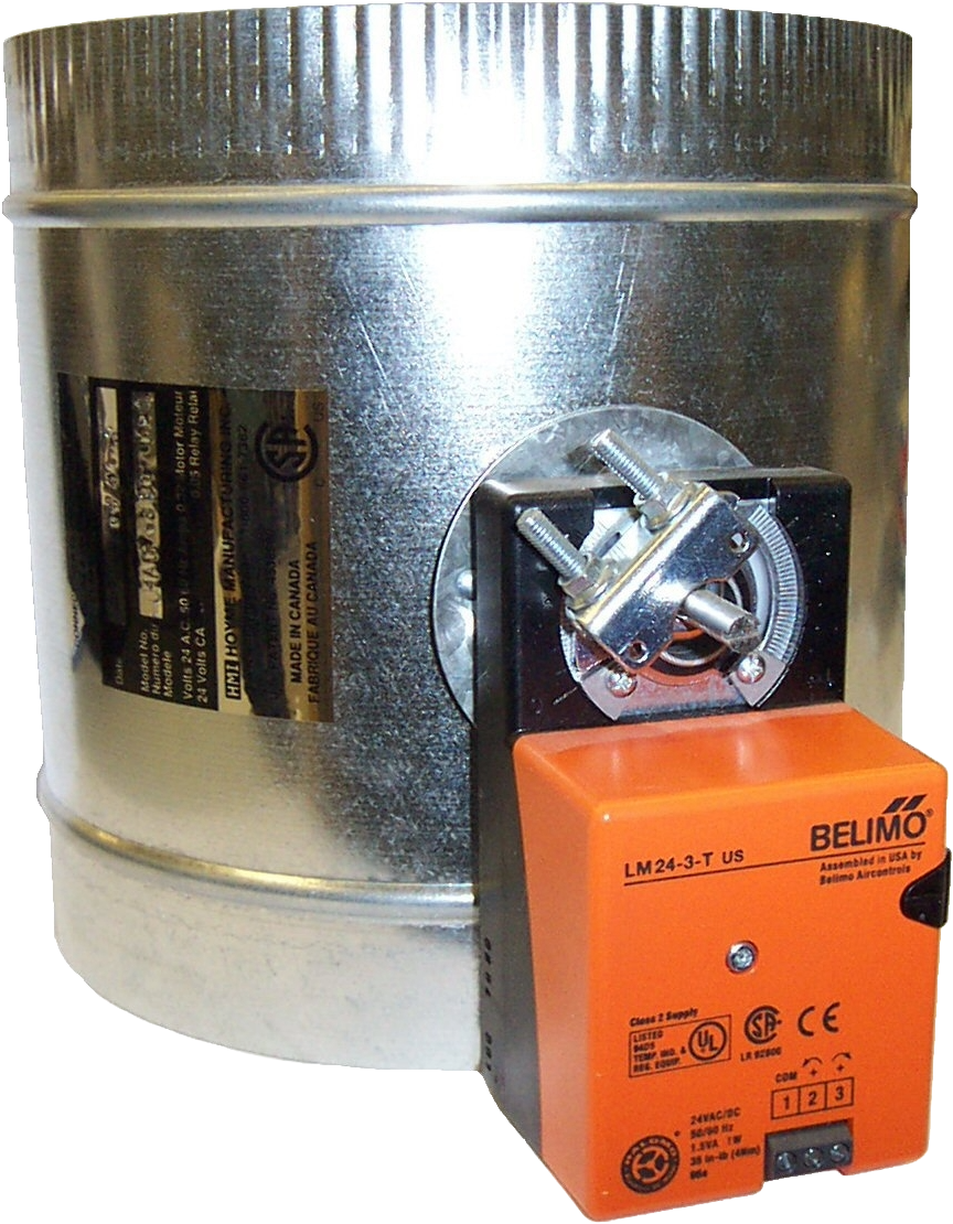 HAC Inline Damper with Belimo LMB24-SR-T — Modulating, 2–10 VDC, 24 Vac/dc, 6"–20", Holds Last Position