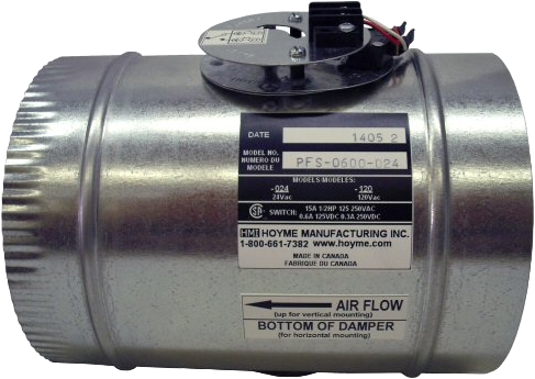 PFS Positive Flow Switch — Inline Duct Airflow Confirmation, 24 Vac or 120 Vac, 4"–9"