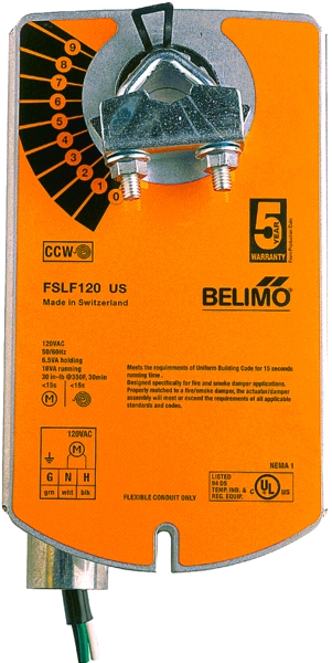 HAC Inline Damper with Belimo FSLF120 US — UL 555S Listed Fire & Smoke Actuator, 120 Vac, 6"–20"