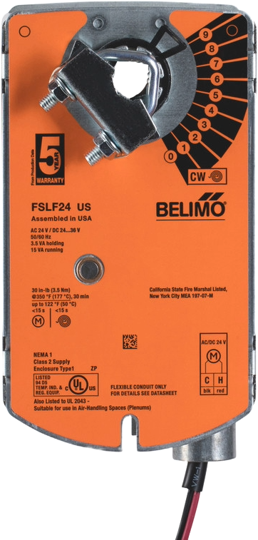 HAC Inline Damper with Belimo FSLF24 US — UL 555S Listed Fire & Smoke Actuator, 24 Vac, 6"–20"