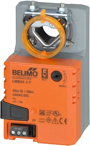 HAC Inline Damper with Belimo LMB24-3-T — Floating Point, 3-Wire, 24 Vac/dc, 6"–20", Holds Last Position