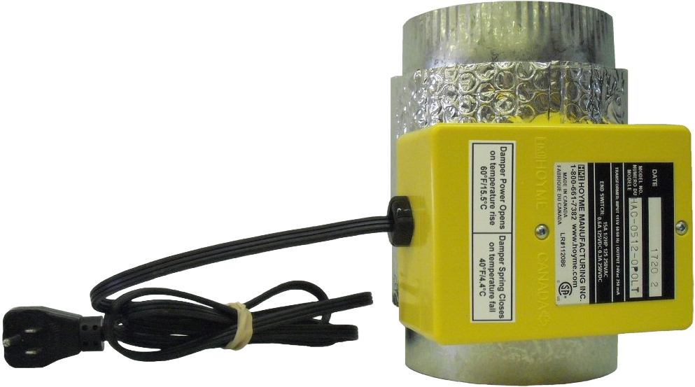 HAC-12L Insulated Inline Fresh Air Damper — 120 Vac, Built-In Transformer, Factory-Insulated Body, 4"–9"