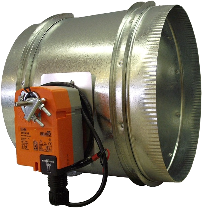 HAC Inline Damper with Belimo TFB24 — On/Off Spring Return, 24 Vac/dc, 6"–20"